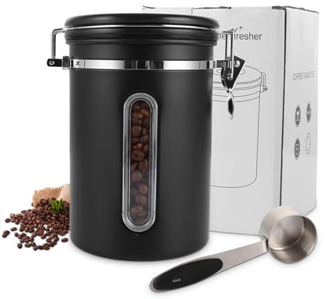 Kaffeedose Luftdicht 1,8L/750g Kaffeedose für Gemahlenen Kaffee 12x18cm Vakuum Kaffeedosen Kaffeedose Edelstahl Kaffeebhnen Behälter Kaffee Dose mit Edelstahl Löffel Kaffeebehälter für Tee, Kakao