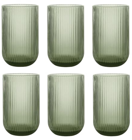 GMMH Juego de 6 copas de vino de colores vintage con relieve (línea/verde/250 ml), copas de boda, copas de champán, jarra, cuenco de postre, copas de cristal, copas de vino, copas de agua, copas de