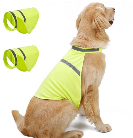 Chaleco reflectante para perros, 2 unidades, chaqueta de seguridad para perro con tiras reflectantes de alta visibilidad, chaleco fluorescente para perros de pequeño, mediano y grande, para caminar