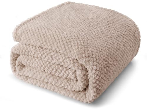 Whale Flotilla Double Size Fuzzy Fleece Blanket for Bed, 150x200 CM Fluffy Warm Soft Jacquard Bed Blankets for All Season, Lightweight and Cozy, Camel