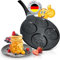endusor Pancake Pfanne Kinder mit Smiley - Spiegeleipfanne Motiv Ø26cm mit 3-Lagen Antihaftbeschichtung | Induktion Ceran Gas Elektro | 4x mini Form Maker Eierpfanne Pancakes Spiegelei Poffertjes