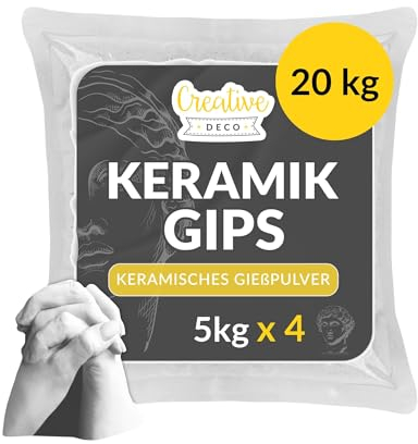 Creative Deco 20 kg Gesso Ceramico | 4 Buste x 5kg | Polvere di Ceramica Bianco, Gesso per Stampi Scagliola Colate | Sacchetto Polvere di Gesso Inodore, Uso Hobbistico e Progetti Creativi, Fai da Te