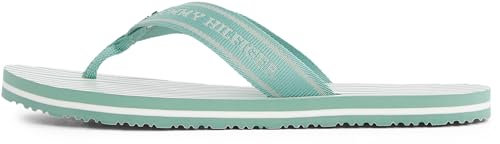 Tommy Hilfiger Damen Flip Flops Stripes Beach Sandal mit Logo, Türkis (Charming Green), 36