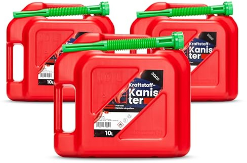 DQ-PP Kraftstoffkanister mit flexiblem Ausgießer | 2x 10 Liter | Rot | Benzinkanister Reservekanister | UN-Zulassung Dieselkanister