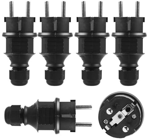 SPORWAY 5 Stücke Schuko Stecker: 250V 16A Schuko Stecker Winkelstecker mit Knickschutz, IP44 Wasserdichte Schukostecker 3-Poliger Stromstecker für Innen Außenbereich