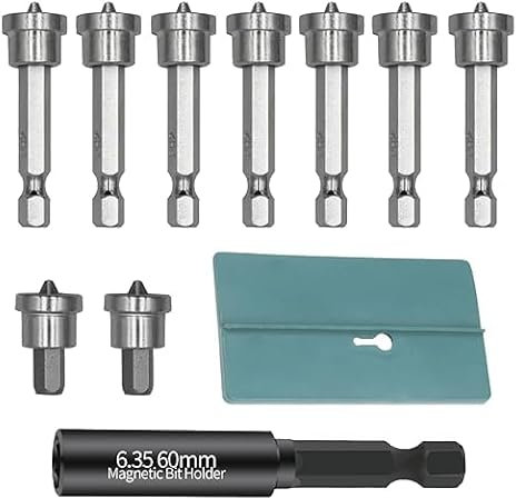 BRIOTA 10pcs Drywall Screw Depth Setter PH2, Plasterboard Drill Bit with 60mm Extension Socket Drill Bit Holder, 1/4 Hex Shank Magnetic Positioning Drywall Screwdriver Bits