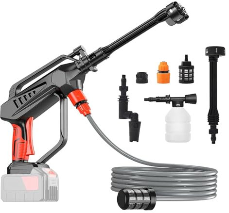 Pistola de limpieza a presión inalámbrica compatible con batería Makita de 21 V, limpiador de alta presión portátil de 80 bares con boquilla de pulverización múltiple 6 en 1, boquilla giratoria de 360