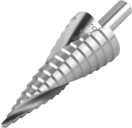 Broca Escalonada para Metal 4-32mm, Broca Cónica HSS Titanio con Vástago Triangular 10mm, 15 Pasos para Metal Acero Inoxidable Madera Plástico Aluminio