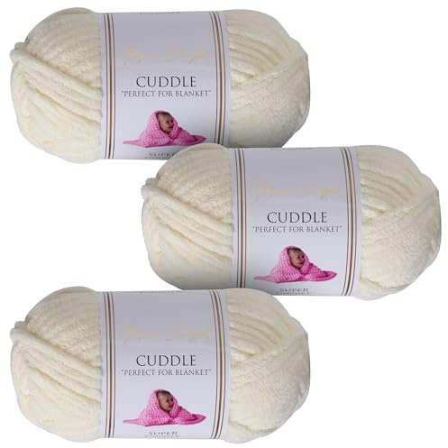 Utopia Crafts Cuddle Laine Chenille, Fil Chenille, Pelote de Laine à Tricoter Super Épaisse de 100 g (60 m), Moelleuse, Douce, Facile à Utiliser, Idéale pour Crochet et Tricot, Lot de 3, Crème