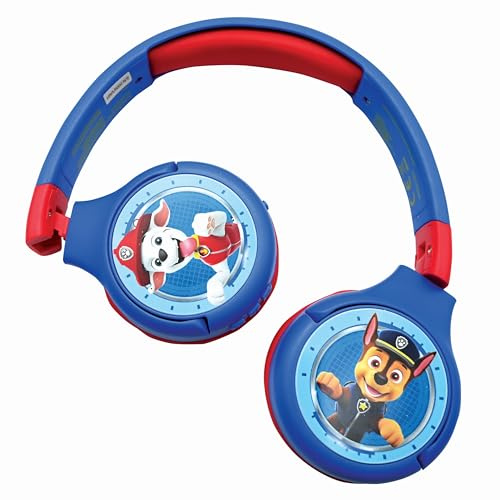 LEXIBOOK - Paw Patrol - 2-in-1 Bluetooth Headphones for Kids, stereo Wireless Wired, Kids safe for Boys Girls, Foldable, Adjustable, blue/red, HPBT010PALXB