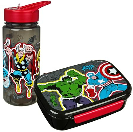 Scooli - Avengers-set för barn: matlåda + flaska, perfekt för skola/förskola, från 4 år