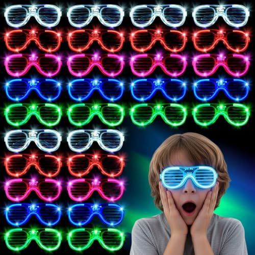 LED Neon Bulk Party Glasses – Graduation Gifts/Party Light Up Flashing Glow Glasses for Kids Adults 80s 90s Discos Party Birthday & Rave, Shutter Shades Glasses for Disco, Festival, Club (30 Pack)