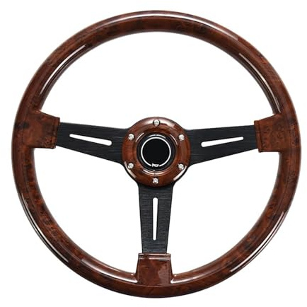Volante Volante da corsa con venature del legno 14 pollici, volante sportivo drifting retrò Deep Corn 350 mm, universale per il Motorsport(B)