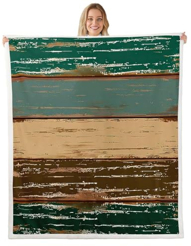 jejeloiu Texture Stripe Throw Blanket Teal Green Brown Soft Fleece Sherpa Cozy Fuzzy Plush Warm Rustic Wood Grain Fuzzy Plush Throw Modern Abstract Baby 30x40 for Bed Couch Living Room