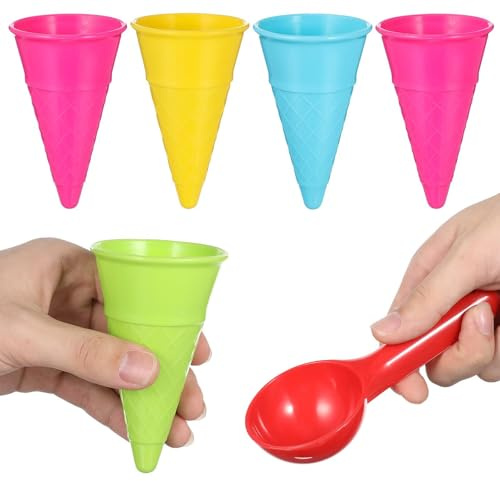 VICASKY Lot de 6 Set de Jouets de Plage en Plastique Cornets à Boule Colorés, Pelle à Glace Incluse, Jouets de Sable pour Garçon et Filles, Adaptés pour Bac à Sable, Été Couleur Aléatoire