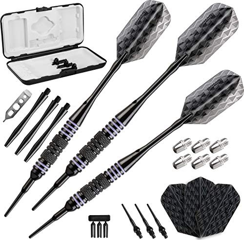 Viper by GLD Products Bobcat Adjustable Weight Soft Tip Dart Set with Case, Black Coated Brass, Purple Rings, 16-18 Grams (20-0918-16)