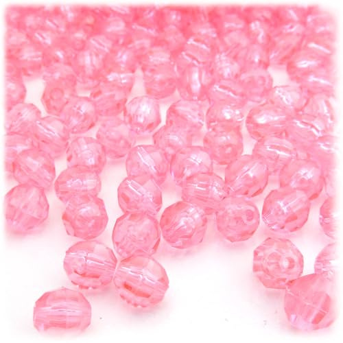 The Crafts Outlet 200pc Faceted Plastic Transparent Beads Round 8mm Pink Beads