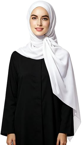 Lina & Lily Écharpe Hijab pour Femme Musulmane, Foulard Tissu Opaque et Léger en Crêpe Bubble (Blanc)