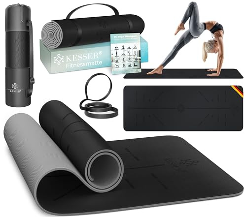 KESSER® Esterilla de gimnasia con correa de transporte, esterilla de yoga de TPE, acolchada y antideslizante, 183 x 61, esterilla de para deportes de fitness, Pilates y gimnasia