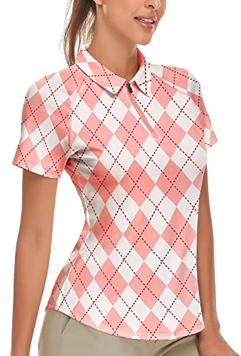 Soneven Polo Donna Manica Corta Eleganti Camicetta Scozzese Cerniera 1/4 Traspirante Ad Asciugatura Rapida per Golf Tennis Tempo Libero