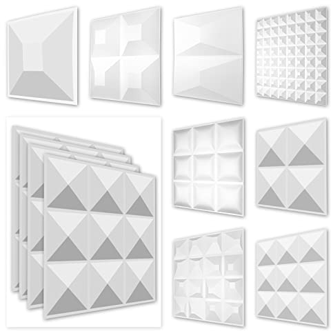HEXIM 3D Wandpaneele, PVC Kunststoff weiß - Pyramiden Design Paneele 50x50cm Wandverkleidung (2QM HD005) Deckenpaneel Wandverkleidung