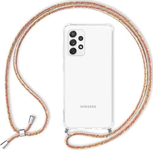NALIA Coque Cordon pour Samsung Galaxy A53 - Housse Hybride Transparente & Lanière - HANGIT (Dos Anti-Jaunissement & Réglable) - Marque Allemande, Couleur:Arc-en-Ciel