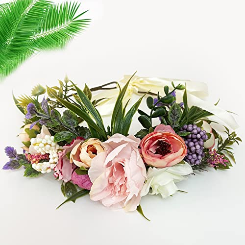 Blumenkranz Haare, Blumenkranz Blume Krone Stirnband, Künstliche Blumen Krone, Braut Kopfstück Haarreif Blumen, für Blumen Braut Brautjungfer Mädchen Mutterschaft Photo Festival Party Hochzeit Strand