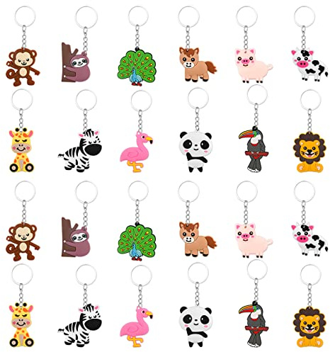 Gukasxi 24 Stücke Jungle Tier chlüsselanhänger Dschungel Safari Party Mitgebsel Kindergeburtstag mit Schlüsselanhänger Ring