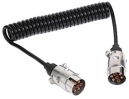 TAEUYYM Cable de Remolque 7 Pines 2,8m, 12V Universal Cable Espiral Conector Remolque 7 Pines, Cable Metal Enchufe Remolque 7 Pines, para Caravanas Camión RV Barco Remolque (Cable de Remolque 2,8m)