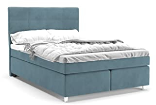 Clark Boxspringbett 140 x 200 cm Doppelbett mit hochwertiger Taschenfederkern Matratze inklusive Topper, Polsterbett, Bett, Bettgestell, Stilvoll, Schlafzimmer, Modern (Blau, 140 x 200 cm)