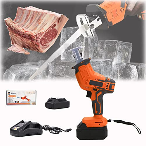 Scie Sabre sans Fil | Scie à os de Boucher électrique 20V 2.0Ah - avec Batterie Li-ION et Chargeur | Lumière LED à Vitesse Variable | Remplacement de la Lame sans Outil -2 Battery+1 Sawtooth