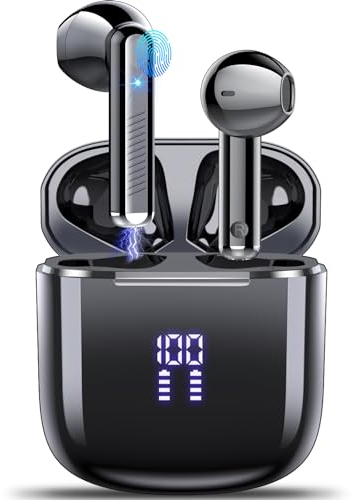 OYIB Auriculares inalambricos, Mini Auriculares Bluetooth 5.3 con Hi-Fi Estéreo con HD Mic, 25H In Ear Cascos Inalambricos con Pantalla LED, Control Táctil, IP7 Impermeable