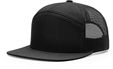 The Hat Pros Richardson 168 Hi-Pro 7 Panel Flat Bill Adjustable Snapback Trucker Mesh Back Cap - One Size - Black