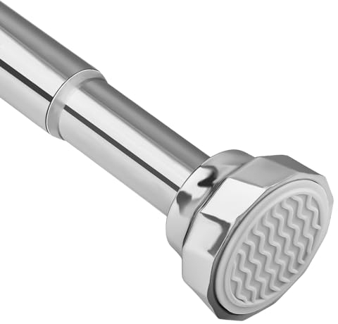 Duschvorhangstange ohne Bohren, Ø25mm Gardinenstange Ausziehbar für Duschabtrennung, Badezimmer, Badewanne, Türen, Silber 73-195cm