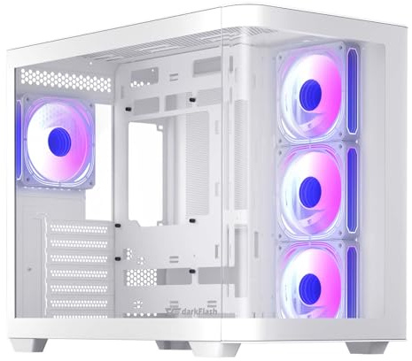 darkFlash ATX Mid-Tower Gaming Funda para PC, Placa Base BTF enchufable Posterior, con 4 Ventiladores ARGB Carcasa de computadora, Funda de PC de Doble cámara de Cristal Curva de visión Completa