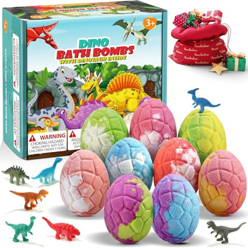 Qivatex Badebomben für Kinder mit Dinosaurier-Spielzeug im Inneren, 9Stück für Kinder Ostern Geschenke, Geburtstagsgeschenke für Jungen und Mädchen 3–12 Jahren
