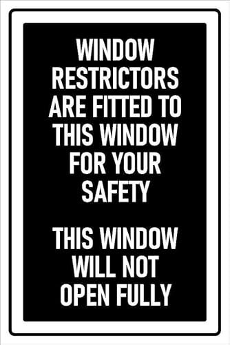 Window restrictions are fitted to this window for your safety, informational sign - Self adhesive sticker (400mm x 300mm)