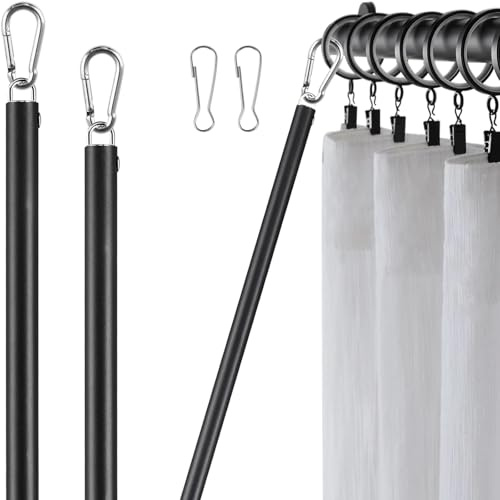 Greeily Curtain Pull Wand, Drapery Pull Rod for Curtains 2 Pack Adjustable 31inch to 46inch Extra Long Made of Steel Material Sponge Handle Black