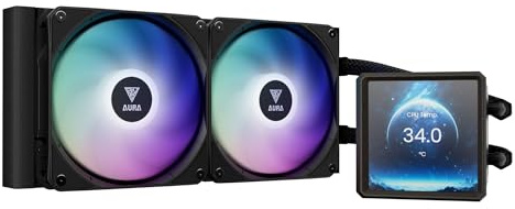 GAMDIAS AURA GL240 LCD 240mm AIO Liquid CPU Cooler, Customizable 4'' IPS LCD Display, Cableless Daisy Chained Fan, Software Ready, Support Low-Noise PWM & ARGB Sync, Intel LGA 1851/1700；AMD AM5, Black