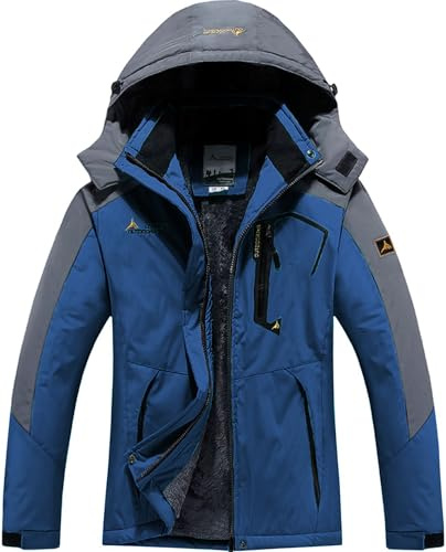 DAFENP Herren Skijacke Wasserdichte Winterjacke Warm Gefüttert Snowboardjacke Softshelljacke Winddichte Atmungsaktiv Outdoorjacke Wanderjacke mit Kapuze CFY815M-DenimBlue2-2XL