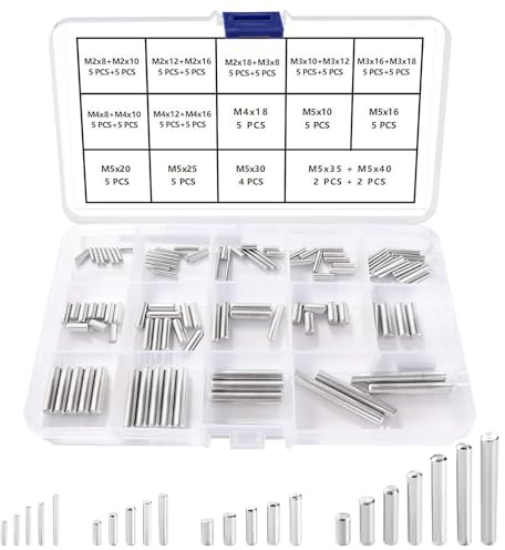 YIXISI 103 Pezzi 22 Misurare M2 / M3 / M4 / M5 Kit Cilindrica Perno in Acciaio Inox 304, Cilindrico Supporto Mensola Pin Fissaggio, per Fissare la Posizione di un Componente