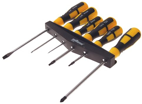 Work it by millarco® Set Cacciaviti 6 Pezzi con Barra di Supporto | Punte Piatte, Pozidriv e Torx | Impugnatura Soft Grip | Nero/Giallo