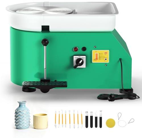 Torno Alfarero,350W Torno Ceramica 0-300r/min,25CM Rueda de Alfarero con Pedal y Lavabo Desmontable Para Herramientas de Modelado para Principiante y Amante de Creación de Cerámica (Verde)