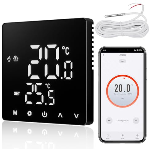 CNBINGO Infälld intelligent termostat med sond, digital rumstermostat för elektrisk uppvärmning, kompatibel med Alexa och Google Assistant, svart röststyrning, svart, med ram