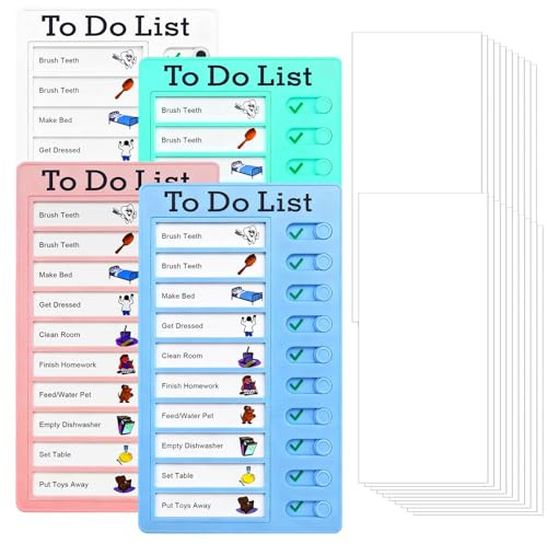 Lista de tareas para niños – 4 planificadores de rutina de 20 x 12 cm, con 20 papeles en blanco, tableros de lista de comprobación para niños y adultos, para casa, viajes, planificación de aprendizaje