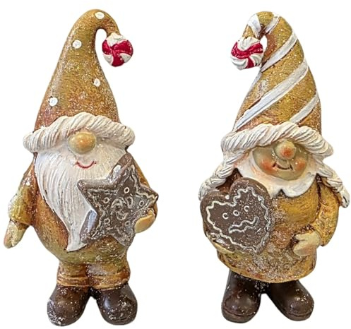 Weihnachtsfiguren Santa & Frau, 2er Set: Weihnachtsmann Deko, Dekofiguren Nikolaus Weihnachten, Weihnachtsdeko Figuren Innen, Weihnachtswichtel mit Lebkuchen, Winterfiguren Tischdeko Klein, 10,5 cm