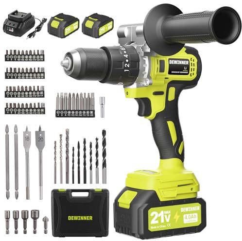 DEWINNER Taladro Atornillador Inalámbrico para Batería Makita de 21V 2 * 4,0 Ah Baterías,130 Nm Taladro Percutor Bateria,20+3 Configuraciones de Par,2 Velocidades, LED,76 Accesorios y Maletín