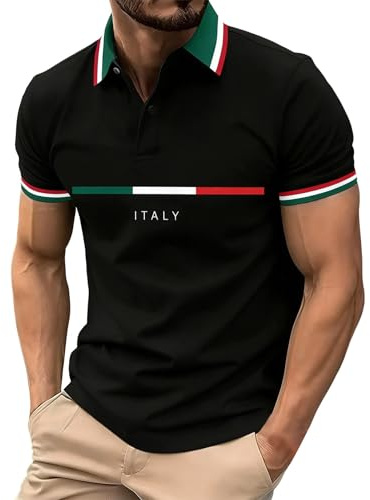 Munweiyu Polo da uomo a maniche corte, con bandiera italiana, traspirante, ad asciugatura rapida, con bottoni, polo estiva e sportiva, maglietta da golf con stampa italiana