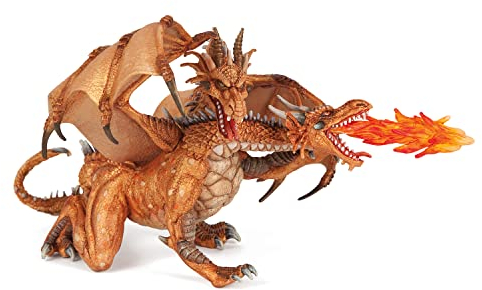 Papo - Large figurine - Dragon à Deux Têtes Or 38938, Toy for Children, 19,5 cm, Fantastic World Treasure, Detailed Sculpture for Little Explorers from 3 Years old