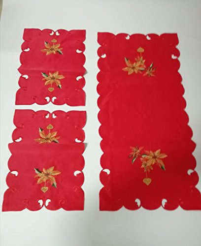 Tris Centrini Natale-Elegante Set Natalizio Centro Tavola e Tris di Centrini in Misto Lino Ricamati - Perfetti per Decorazioni Festive e Atmosfera Accogliente per la Casa-Runner Centrotavola Cucina